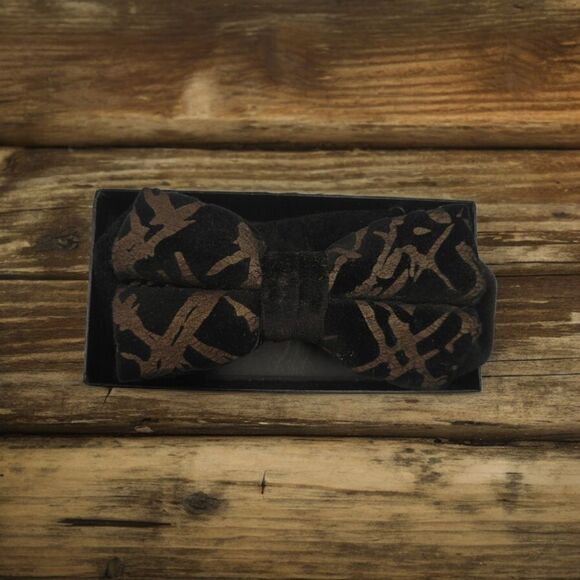 MEN'S MANZINI BLACK AND BROWN VELVET BOW TIE - Picture 1 of 2